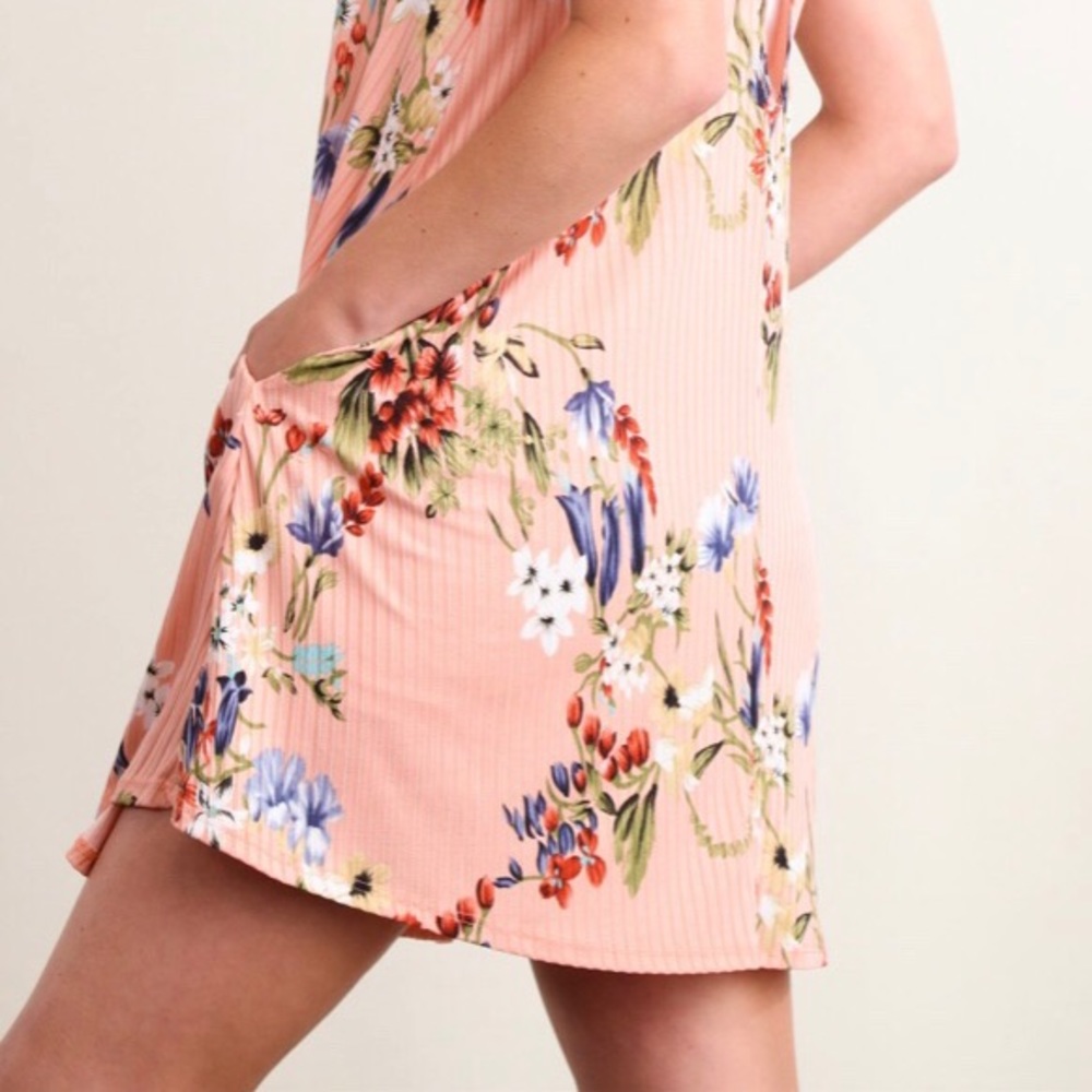 Floral blush pink Ribbed dress tunic dress - Picture 5 of 8